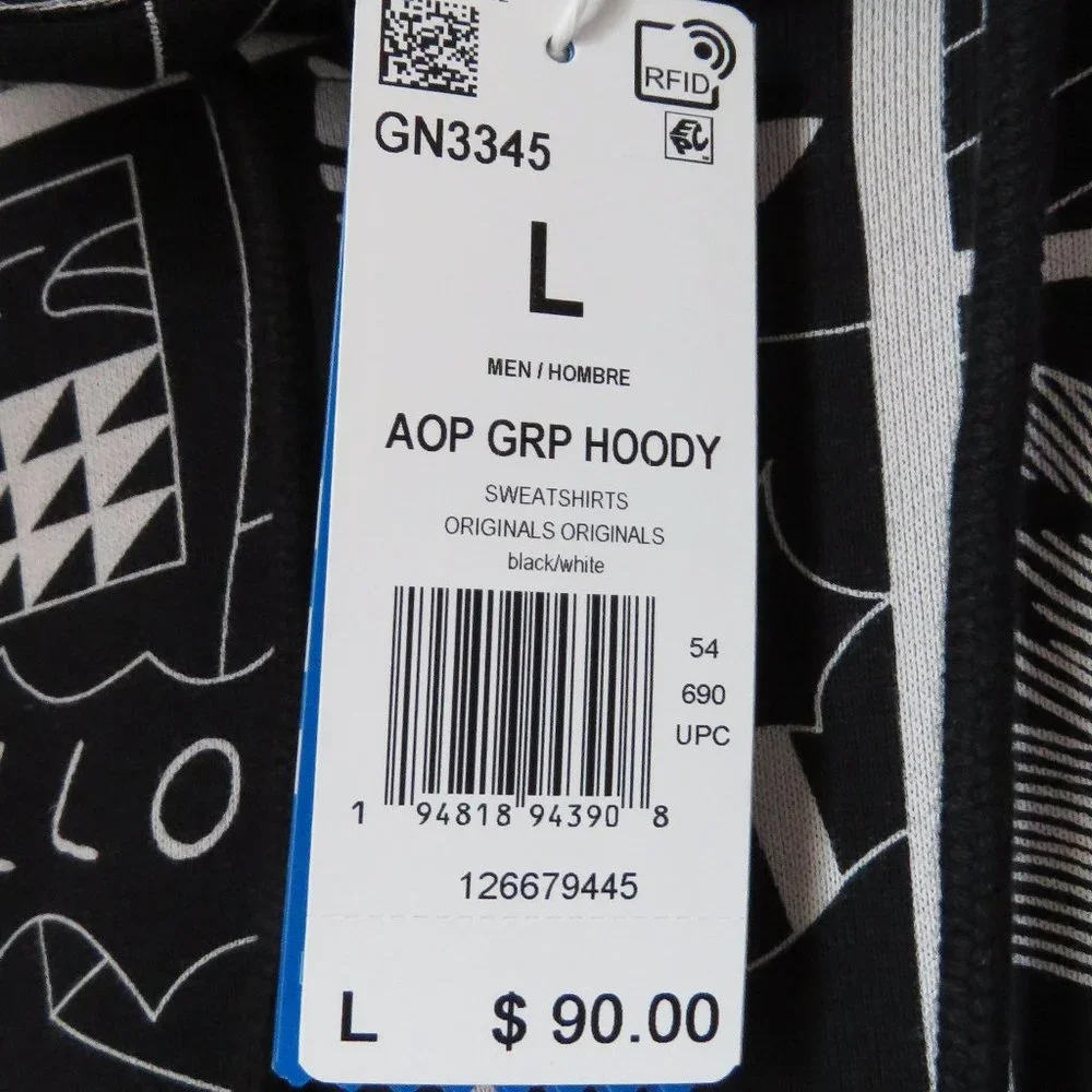 Adidas R.Y.V. Graphic Hoodie by Patrick Kyle GN3345 L Black White NWT Ra…